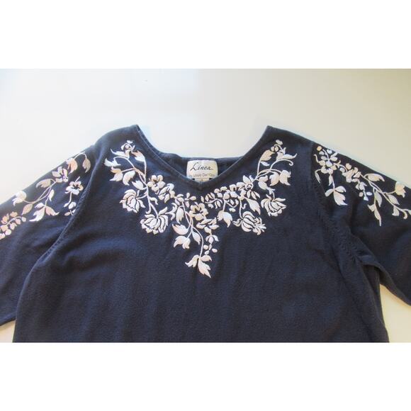 Linea by Louis Dell'Olio Embroidered Sweater 3/4 Sleeve Womens 1XL Navy White - Picture 2 of 8